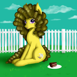 Size: 1000x1000 | Tagged: safe, artist:ruanshi, oc, oc only, oc:athena, pony, cake, food, sky, solo