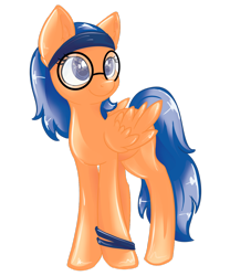 Size: 1024x1232 | Tagged: safe, artist:cyanyeh, oc, oc only, oc:abacus, pegasus, pony, folded wings, glasses, headband, latex pony, looking away, looking up, shiny, simple background, smiling, solo, standing, transparent background, wristband