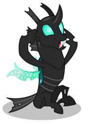 Size: 942x1296 | Tagged: safe, artist:watermelon changeling, derpibooru exclusive, thorax, changeling, ms paint, open mouth, simple background, sitting, solo, white background, worried