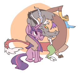 Size: 566x532 | Tagged: safe, artist:sky665, discord, twilight sparkle, draconequus, pony, unicorn, duo, female, friendshipping, male, mare