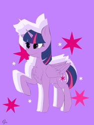 Size: 2400x3200 | Tagged: safe, artist:passigcamel, twilight sparkle, twilight sparkle (alicorn), alicorn, pony, cutie mark background, raised hoof, solo