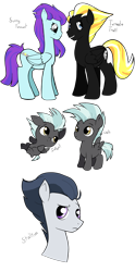 Size: 6744x13600 | Tagged: safe, artist:heyerika, rumble, thunderlane, oc, oc:sunny forecast, oc:tornado trail, pony, absurd resolution, baby, doodle dump, male, older, simple background, stallion, transparent background, younger