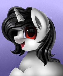 Size: 1443x1764 | Tagged: safe, artist:pridark, oc, oc only, oc:tiana, pony, unicorn, bust, commission, female, looking at you, mare, portrait, red eyes, smiling, solo