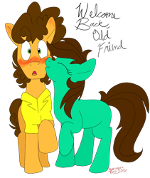 Size: 1000x1187 | Tagged: safe, artist:hufflepuffrave, cheese sandwich, oc, oc:pencil sketch, earth pony, pony, blushing, female, kissing, male, simple background, straight, transparent background