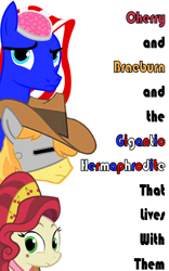 Size: 500x800 | Tagged: safe, artist:totallynotabronyfim, braeburn, cherry jubilee, cyborg, brain, cover art, united states