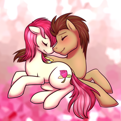 Size: 1440x1440 | Tagged: safe, artist:deyogee, artist:jitterbugjive, doctor whooves, roseluck, pony, blushing, cute, doctorrose, eyes closed, male, shipping, stallion, straight