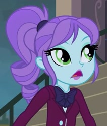 Size: 287x338 | Tagged: safe, screencap, crystal lullaby, equestria girls, bowtie, clothes, cropped, crystal prep academy uniform, female, open mouth, school uniform, solo