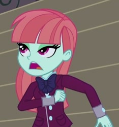 Size: 312x334 | Tagged: safe, screencap, melon mint, equestria girls, friendship games, bowtie, clothes, cropped, crystal prep academy uniform, lidded eyes, open mouth, school uniform