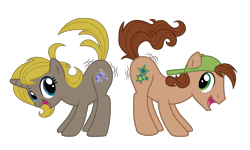 Size: 4029x2419 | Tagged: safe, artist:jadedjynx, oc, oc only, oc:daniel, oc:jade, pony, absurd resolution, face down ass up, rule 63, simple background, sunshine sunshine, transparent background