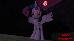 Size: 1280x720 | Tagged: safe, artist:angryanimations, twilight sparkle, twilight sparkle (alicorn), alicorn, pony, 3d, corrupted, evil, gmod, moon, red eyes