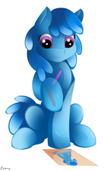 Size: 1894x3000 | Tagged: safe, artist:conrie, oc, oc only, oc:flowheart, goo pony, original species, crayon, cute, drawing, female, solo, white pony