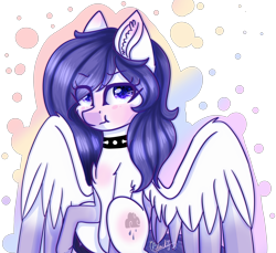 Size: 4313x3946 | Tagged: safe, artist:ohsushime, oc, oc only, oc:chrysalis galaxy, pegasus, pony, :t, absurd resolution, choker, female, high res, mare, raised hoof, simple background, solo, spiked choker, transparent background