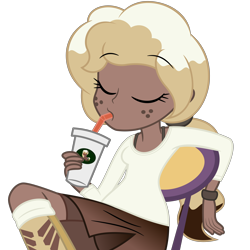 Size: 7000x7000 | Tagged: safe, artist:besttubahorse, oc, oc only, oc:sweet mocha, equestria girls, absurd resolution, chair, coffee, equestria girls-ified, female, freckles, leaning back, simple background, sipping, solo, transparent background, vector