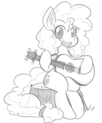 Size: 755x907 | Tagged: dead source, safe, artist:reiduran, pear butter, earth pony, pony, the perfect pear, cute, female, looking at you, mare, monochrome, pearabetes, sketch, smiling, solo