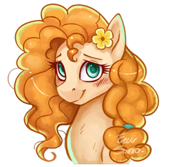 Size: 600x580 | Tagged: safe, artist:eeviart, pear butter, earth pony, pony, the perfect pear, blushing, bust, cute, female, mare, pearabetes, portrait, simple background, solo, transparent background