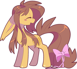 Size: 418x375 | Tagged: safe, artist:zhampy, oc, oc only, earth pony, pony, blushing, bow, happy, long ears, smiling, solo, tail bow