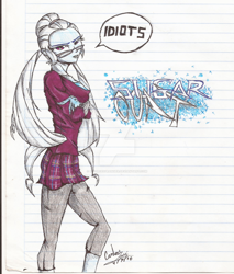 Size: 1024x1202 | Tagged: safe, artist:x-force02ranger, sugarcoat, equestria girls, friendship games, drawing, lined paper, looking at you, solo, traditional art