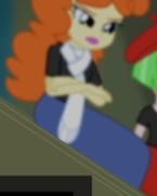 Size: 145x181 | Tagged: safe, screencap, golden hazel, watermelody, equestria girls, rainbow rocks, background human, clothes, cropped, crossed arms, sad, scarf