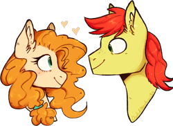 Size: 1281x933 | Tagged: safe, artist:owlsandmantequilla, bright mac, pear butter, pony, the perfect pear, brightbutter, bust, ear fluff, female, heart, male, portrait, shipping, simple background, straight, transparent background