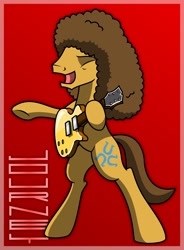 Size: 1734x2362 | Tagged: safe, artist:friendshipismetal777, caramel, pony, afro, bipedal, guitar, journey (band), neal schon, solo