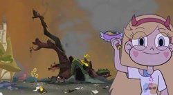 Size: 480x265 | Tagged: safe, edit, edited screencap, screencap, twilight's kingdom, crossover, destruction, golden oaks library, meme, star butterfly, star vs the forces of evil, treehouse