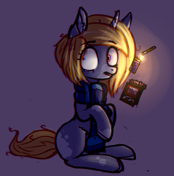 Size: 1347x1362 | Tagged: safe, artist:starrcoma, oc, oc only, oc:opium, pony, unicorn, cigarette, clothes, female, lighter, mare, scarf, sitting, solo