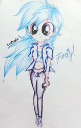 Size: 1292x2048 | Tagged: safe, artist:liaaqila, firefly, human, g1, belly button, clothes, g1 to g4, generation leap, humanized, midriff, short shirt, solo, traditional art