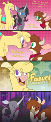 Size: 2000x4800 | Tagged: safe, artist:fluffyxai, arizona cow, oleander, paprika paca, alpaca, classical unicorn, cow, unicorn, them's fightin' herds, absurd resolution, comic, community related, facehoof, funny, leonine tail, pun, silly