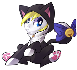 Size: 1376x1260 | Tagged: safe, artist:drawntildawn, oc, oc only, oc:cadent light, pony, animal costume, cat costume, clothes, costume, male, simple background, solo, stallion, transparent background, watermark