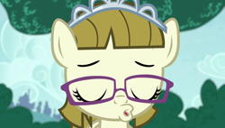 Size: 1920x1090 | Tagged: safe, screencap, zippoorwhill, pegasus, pony, forever filly, eyes closed, female, filly, glasses, jewelry, kissy face, mare, out of context, solo, tiara