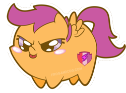 Size: 700x522 | Tagged: safe, artist:coggler, artist:frog&cog, artist:gopherfrog, scootaloo, pony, blushing, chubbie, cute, cutealoo, silly, silly face, silly pony, simple background, solo, tongue out, transparent background, watermark, yes