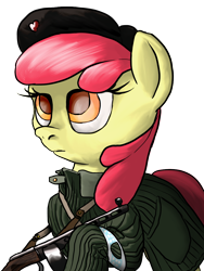 Size: 900x1200 | Tagged: safe, artist:aaronmk, apple bloom, equestrian flag, gun, hungarian revolution, hungary, ppsh-41, solo, submachinegun, weapon