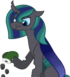 Size: 1356x1491 | Tagged: safe, artist:kindheart525, oc, oc only, oc:philia agape armet, changepony, hybrid, christmas stocking, coal, interspecies offspring, kindverse, next generation, offspring, parent:queen chrysalis, parent:shining armor, parents:shining chrysalis, solo