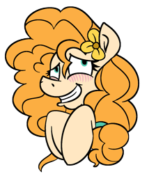 Size: 859x959 | Tagged: safe, artist:cowsrtasty, pear butter, pony, the perfect pear, blushing, flower, flower in hair, simple background, solo, transparent background