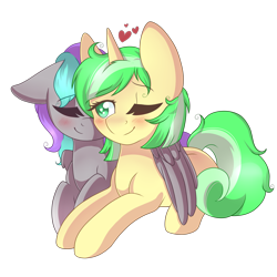 Size: 1500x1500 | Tagged: safe, artist:adostume, oc, oc only, oc:first edition, oc:silverstar, pegasus, pony, unicorn, duo, female, mare, prone