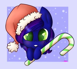 Size: 942x848 | Tagged: safe, artist:ashee, oc, oc only, oc:bramble snap, candy, candy cane, christmas, cute, food, hat, ocbetes, santa hat, solo