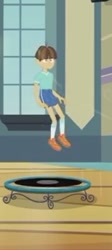 Size: 152x339 | Tagged: safe, screencap, wiz kid, equestria girls, friendship games, photo finished, clothes, shocked, shoes, short, shorts, socks, solo, trampoline