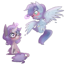 Size: 500x500 | Tagged: safe, artist:curiouskeys, oc, oc only, oc:curious keys, oc:vertical lift, pegasus, pony, unicorn, chibi, engagement ring, glasses, hinny, magic, pixel art, simple background, transparent background