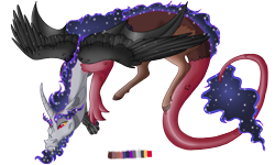 Size: 1350x810 | Tagged: safe, artist:bijutsuyoukai, oc, oc only, oc:night serpent, draconequus, hybrid, interspecies offspring, male, offspring, parent:discord, parent:princess luna, parents:lunacord, reference sheet, simple background, solo, transparent background