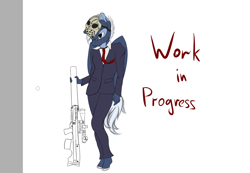 Size: 1060x733 | Tagged: safe, artist:php2000, edit, oc, oc only, oc:ginny, anthro, pegasus, anthro oc, clothes, gun, mask, necktie, payday, rifle, solo, suit, vks, vssk «exhaust», weapon, wip