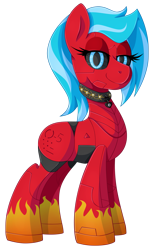 Size: 1031x1693 | Tagged: safe, artist:pearlyiridescence, derpibooru exclusive, oc, oc only, oc:o-5, oc:serena, pony, robot, robot pony, bedroom eyes, collar, commission, no tail, simple background, solo, transparent background