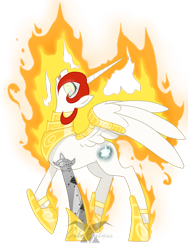 Size: 900x1200 | Tagged: safe, artist:celestialess, oc, oc only, oc:starlight solaris, alicorn, pony, alicorn oc, amputee, fire head, prosthetic limb, prosthetics, simple background, transparent background, watermark