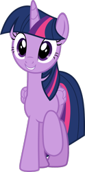 Size: 534x1080 | Tagged: safe, artist:iknowpony, twilight sparkle, twilight sparkle (alicorn), alicorn, pony, a hearth's warming tail, .svg available, female, folded wings, grin, hooves, horn, looking at you, mare, raised hoof, simple background, smiling, solo, transparent background, vector, wings