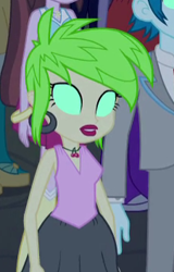 Size: 226x354 | Tagged: safe, screencap, cherry crash, thunderbass, velvet sky, equestria girls, equestria girls (movie), bracelet, cherry, cropped, ear piercing, earring, fall formal outfits, food, glowing eyes, jewelry, necklace, piercing