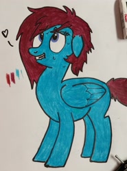 Size: 2979x4015 | Tagged: safe, artist:poprox101, oc, oc only, oc:autumn moon, pegasus, pony, absurd resolution, colored pencil drawing, lip bite, sketch, solo, traditional art