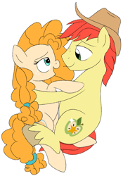 Size: 1179x1685 | Tagged: artist needed, safe, bright mac, pear butter, earth pony, pony, the perfect pear, bedroom eyes, brightbutter, couple, eye contact, female, looking at each other, male, mare, shipping, simple background, stallion, straight, white background