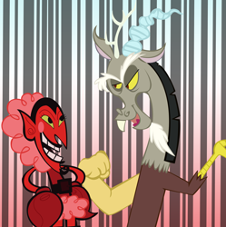 Size: 4152x4167 | Tagged: safe, artist:vmkhappy-panda, discord, abstract background, absurd resolution, crossover, him, the powerpuff girls