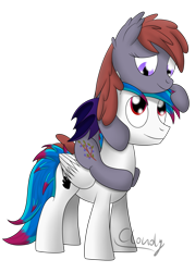 Size: 1500x2100 | Tagged: safe, artist:cloudy95, oc, oc only, oc:kami, oc:lukida, bat pony, pegasus, pony, female, lukami, male, mare, ponies riding ponies, simple background, stallion, transparent background