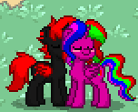 Size: 152x123 | Tagged: safe, oc, oc only, oc:midnight slash, oc:rainbow dream, pony, blushing, gay, male, pony town, stallion