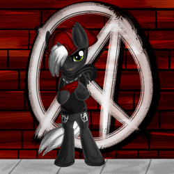 Size: 900x900 | Tagged: safe, artist:therebelphoenix, oc, oc only, pony, unicorn, anarchy, bipedal, cap, graffiti, hat, solo